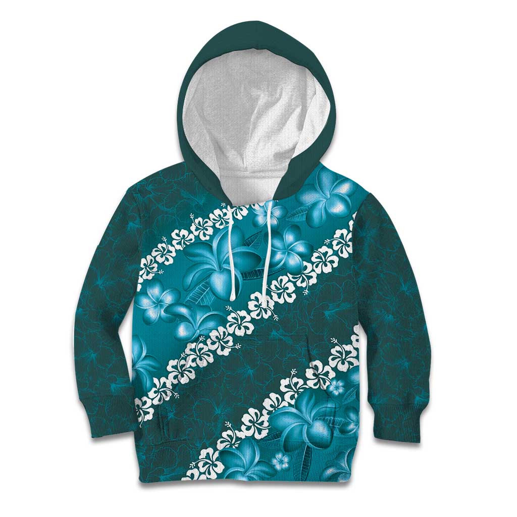Vintage Dark Cyan Polynesia Kid Hoodie Plumeria With Hibiscus Tropical Vibes LT14 Hoodie Dark Cyan - Polynesian Pride