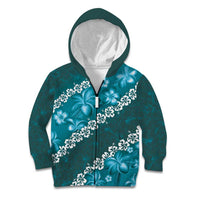 Vintage Dark Cyan Polynesia Kid Hoodie Plumeria With Hibiscus Tropical Vibes LT14 Zip Hoodie Dark Cyan - Polynesian Pride