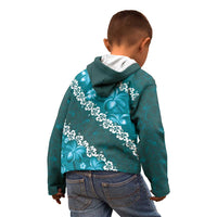 Vintage Dark Cyan Polynesia Kid Hoodie Plumeria With Hibiscus Tropical Vibes LT14 - Polynesian Pride