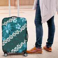 Vintage Dark Cyan Polynesia Luggage Cover Plumeria With Hibiscus Tropical Vibes LT14 Dark Cyan - Polynesian Pride
