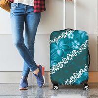Vintage Dark Cyan Polynesia Luggage Cover Plumeria With Hibiscus Tropical Vibes LT14 - Polynesian Pride