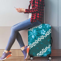 Vintage Dark Cyan Polynesia Luggage Cover Plumeria With Hibiscus Tropical Vibes LT14 - Polynesian Pride