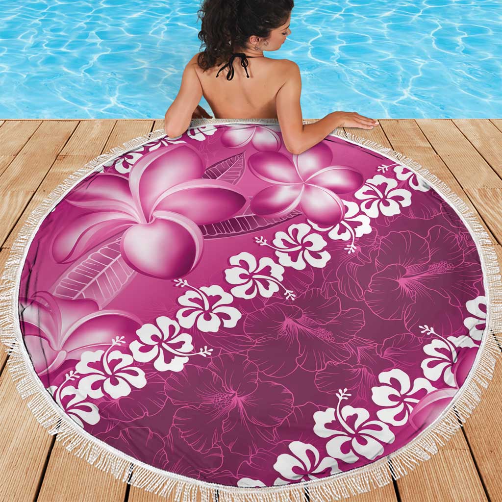 Vintage Pink Polynesia Beach Blanket Plumeria With Hibiscus Tropical Vibes
