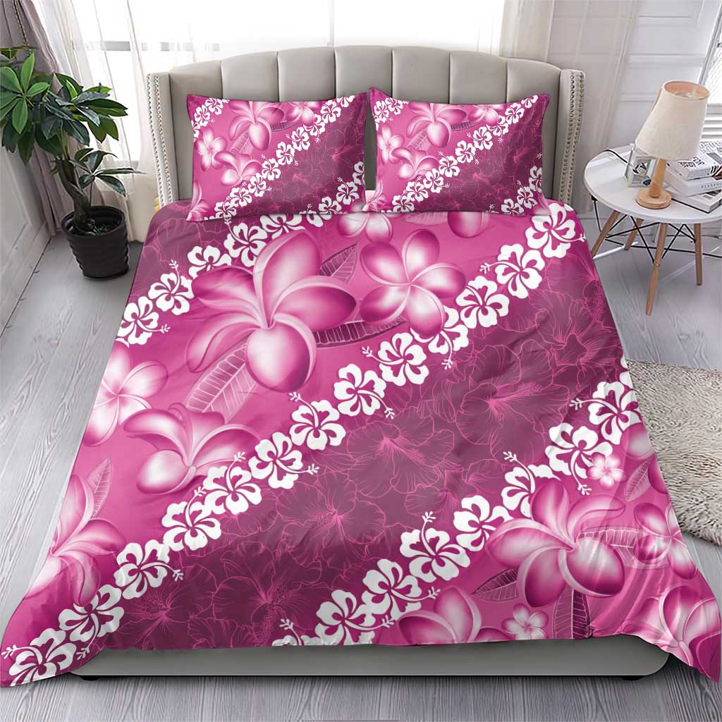 Vintage Pink Polynesia Bedding Set Plumeria With Hibiscus Tropical Vibes LT14 - Polynesian Pride