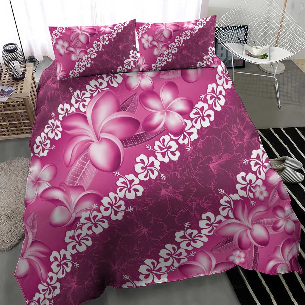 Vintage Pink Polynesia Bedding Set Plumeria With Hibiscus Tropical Vibes LT14 - Polynesian Pride