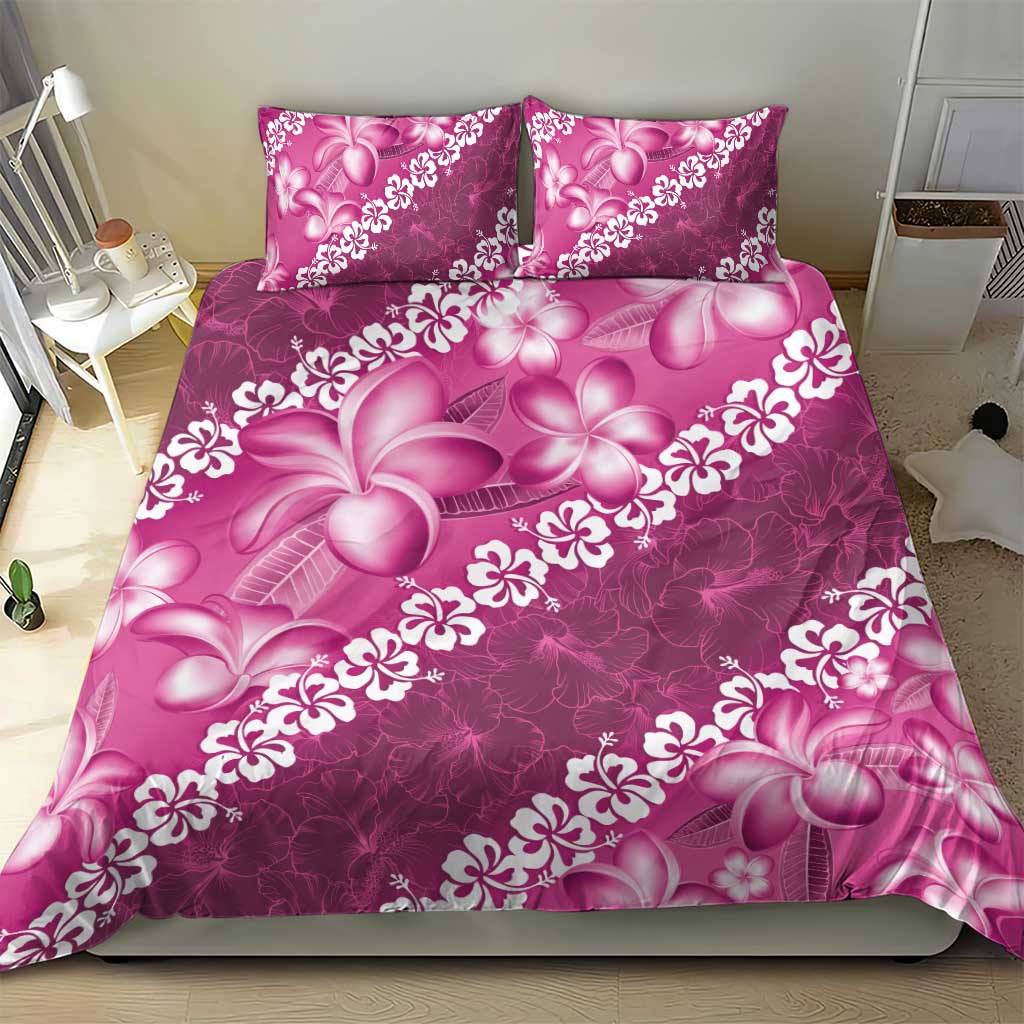 Vintage Pink Polynesia Bedding Set Plumeria With Hibiscus Tropical Vibes LT14 - Polynesian Pride