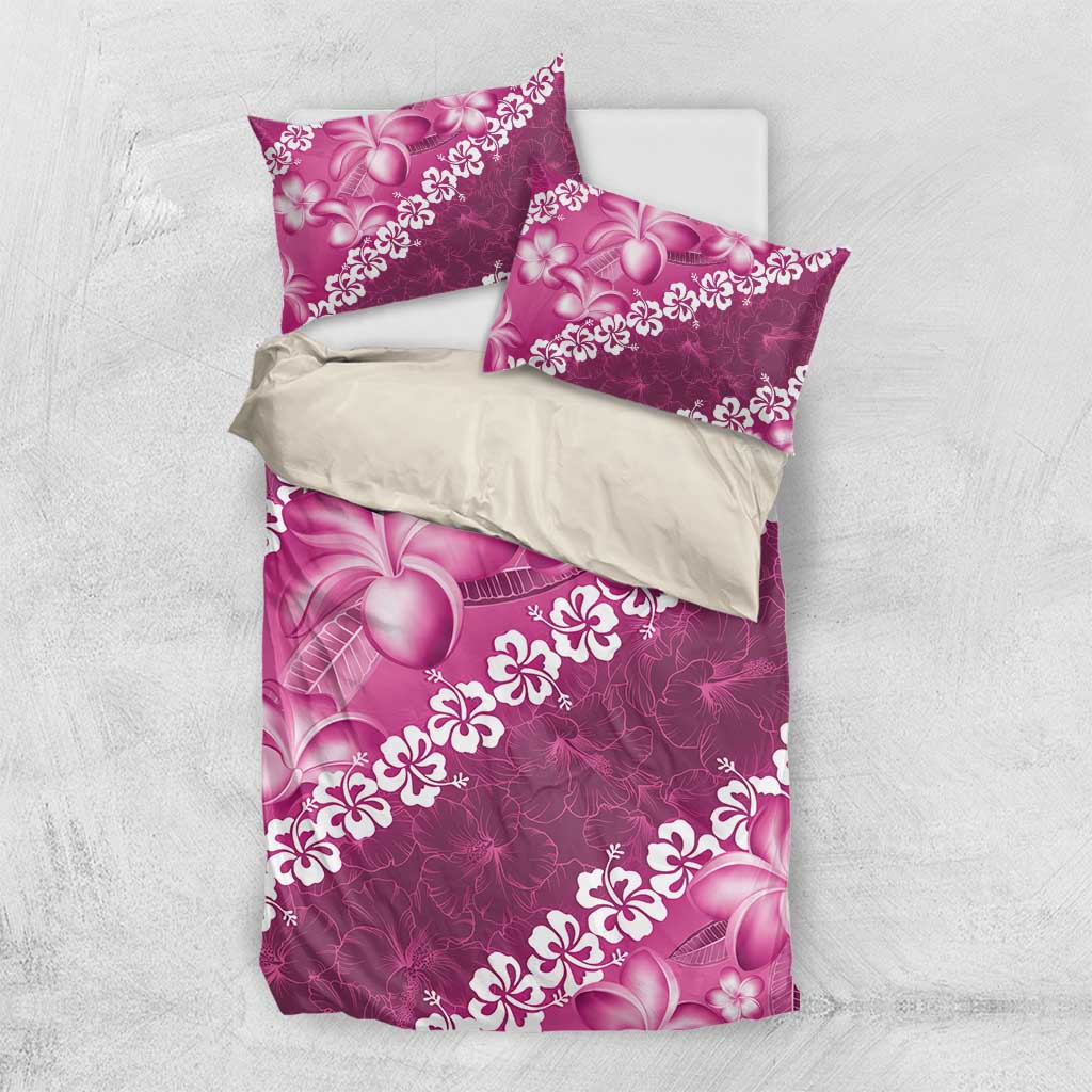 Vintage Pink Polynesia Bedding Set Plumeria With Hibiscus Tropical Vibes LT14 US Twin 172cm x 218cm Pink - Polynesian Pride