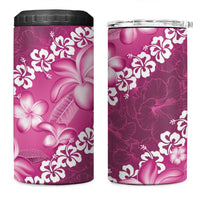 Vintage Pink Polynesia 4 in 1 Can Cooler Tumbler Plumeria With Hibiscus Tropical Vibes