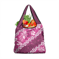 Vintage Pink Polynesia Grocery Bag Plumeria With Hibiscus Tropical Vibes