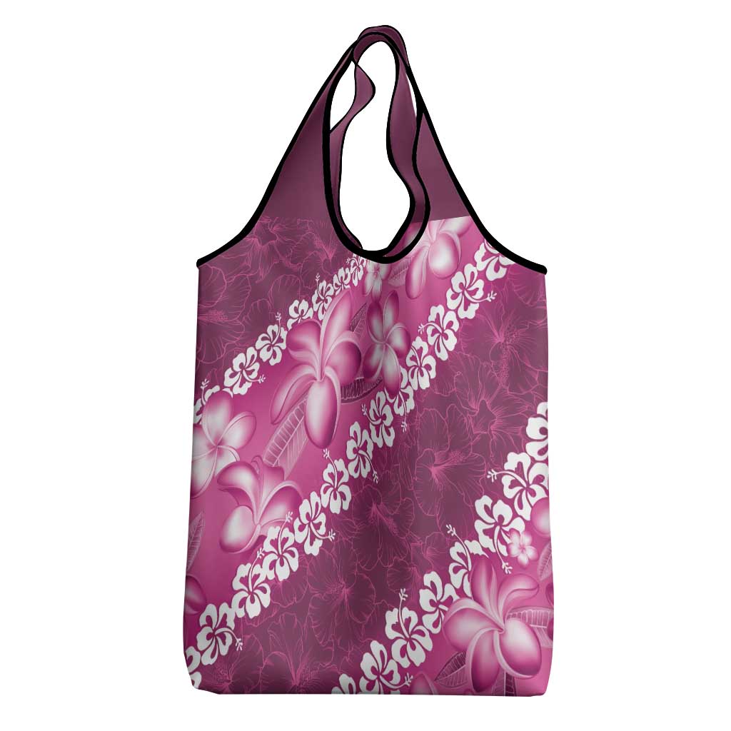 Vintage Pink Polynesia Grocery Bag Plumeria With Hibiscus Tropical Vibes