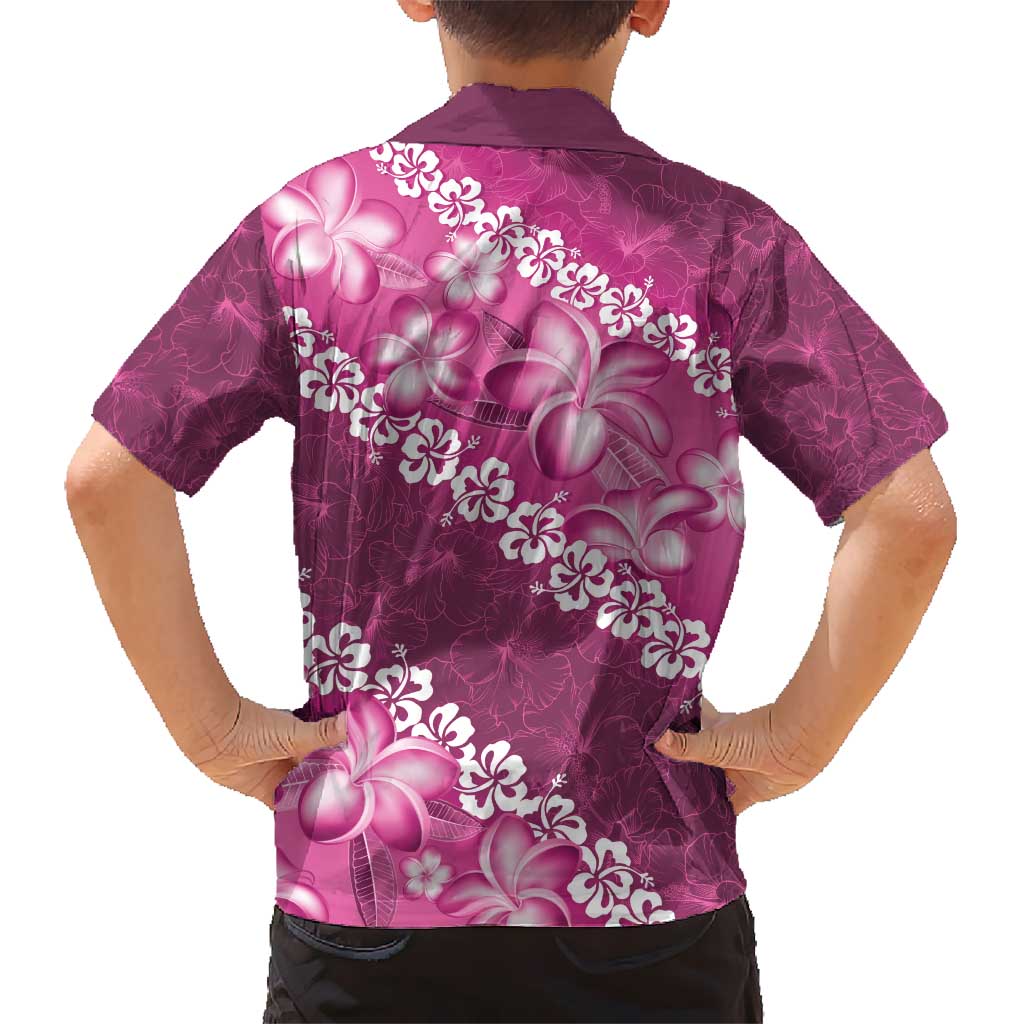 Vintage Pink Polynesia Kid Hawaiian Shirt Plumeria With Hibiscus Tropical Vibes LT14 - Polynesian Pride