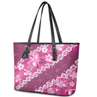 Vintage Pink Polynesia Leather Tote Bag Plumeria With Hibiscus Tropical Vibes