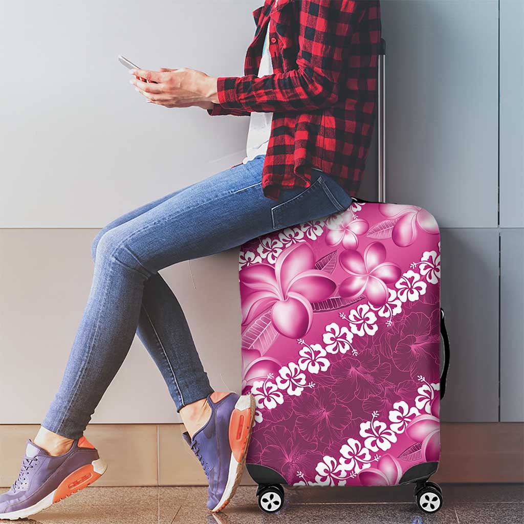 Vintage Pink Polynesia Luggage Cover Plumeria With Hibiscus Tropical Vibes LT14 - Polynesian Pride