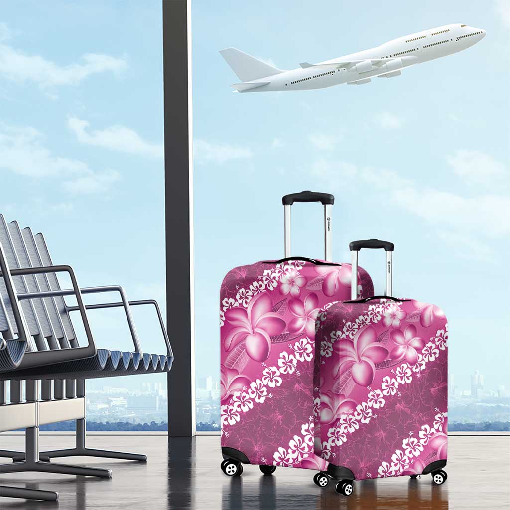 Vintage Pink Polynesia Luggage Cover Plumeria With Hibiscus Tropical Vibes LT14 - Polynesian Pride