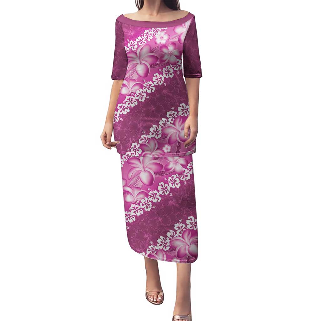 Vintage Pink Polynesia Puletasi Plumeria With Hibiscus Tropical Vibes