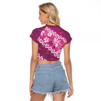 Vintage Pink Polynesia Raglan Cropped T Shirt Plumeria With Hibiscus Tropical Vibes LT14 - Polynesian Pride