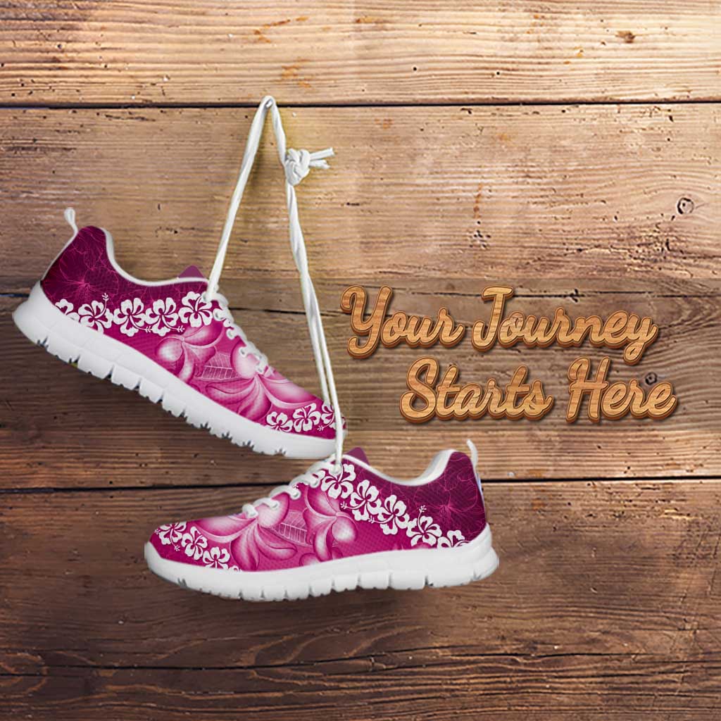 Vintage Pink Polynesia Sneakers Plumeria With Hibiscus Tropical Vibes