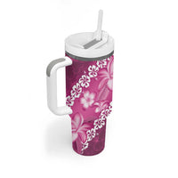 Vintage Pink Polynesia Tumbler With Handle Plumeria With Hibiscus Tropical Vibes LT14 - Polynesian Pride