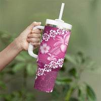 Vintage Pink Polynesia Tumbler With Handle Plumeria With Hibiscus Tropical Vibes LT14 - Polynesian Pride