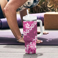 Vintage Pink Polynesia Tumbler With Handle Plumeria With Hibiscus Tropical Vibes LT14 - Polynesian Pride