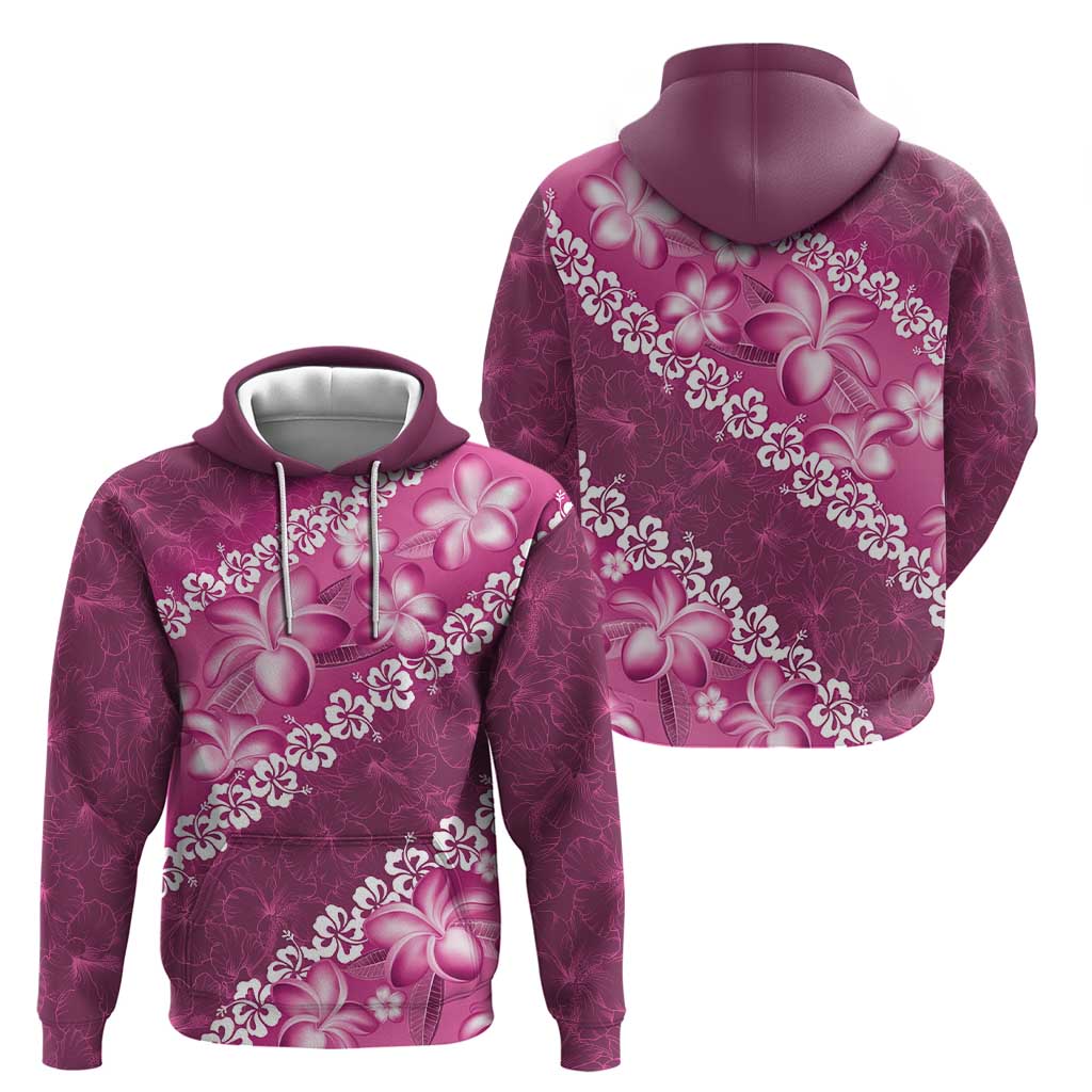 Vintage Pink Polynesia Zip Hoodie Plumeria With Hibiscus Tropical Vibes