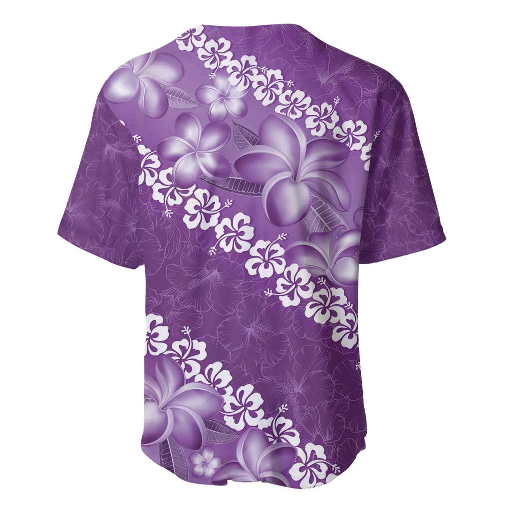 Vintage Purple Polynesia Baseball Jersey Plumeria With Hibiscus Tropical Vibes LT14 - Polynesian Pride