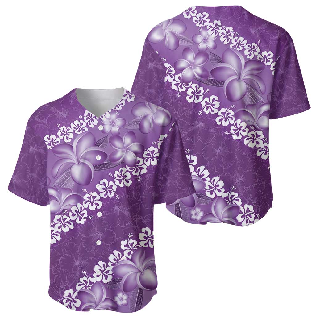 Vintage Purple Polynesia Baseball Jersey Plumeria With Hibiscus Tropical Vibes LT14 - Polynesian Pride