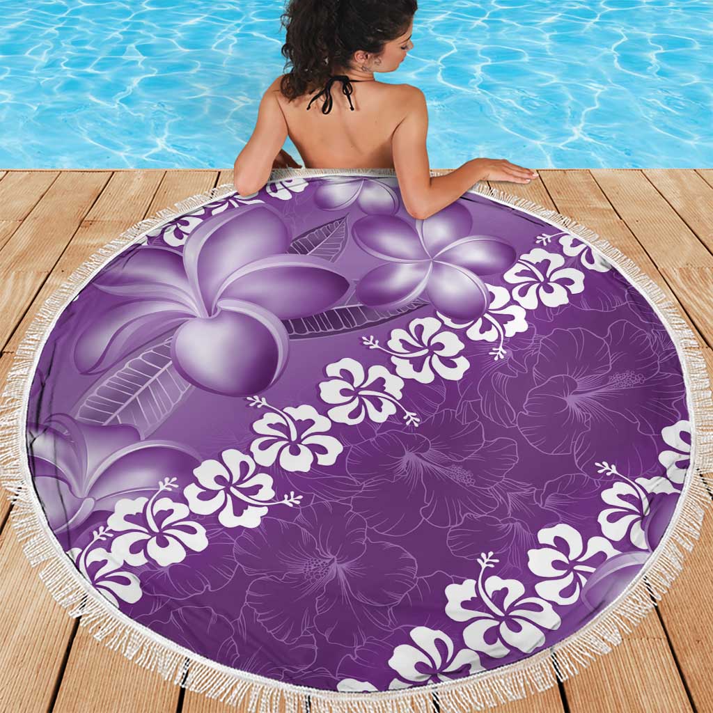Vintage Purple Polynesia Beach Blanket Plumeria With Hibiscus Tropical Vibes