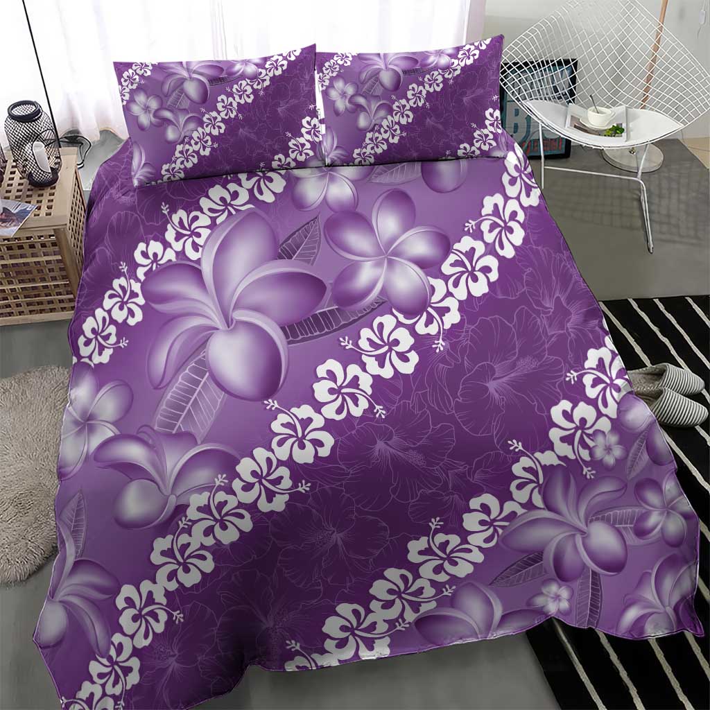 Vintage Purple Polynesia Bedding Set Plumeria With Hibiscus Tropical Vibes LT14 - Polynesian Pride