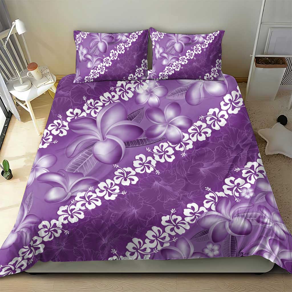 Vintage Purple Polynesia Bedding Set Plumeria With Hibiscus Tropical Vibes LT14 - Polynesian Pride