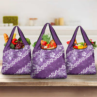 Vintage Purple Polynesia Grocery Bag Plumeria With Hibiscus Tropical Vibes