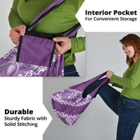 Vintage Purple Polynesia Grocery Bag Plumeria With Hibiscus Tropical Vibes