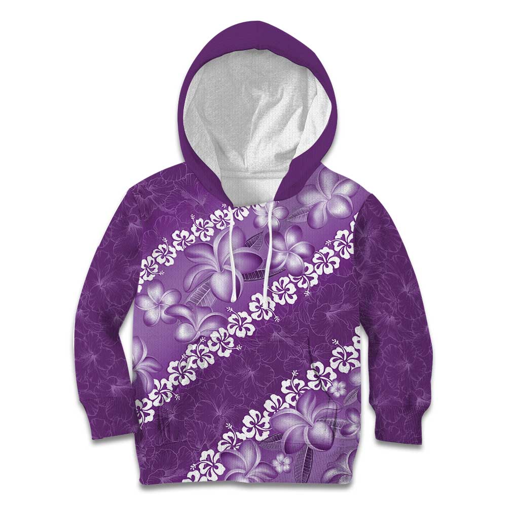 Vintage Purple Polynesia Kid Hoodie Plumeria With Hibiscus Tropical Vibes LT14 Hoodie Purple - Polynesian Pride