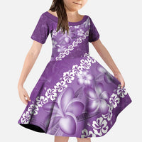 Vintage Purple Polynesia Kid Short Sleeve Dress Plumeria With Hibiscus Tropical Vibes LT14 KID Purple - Polynesian Pride