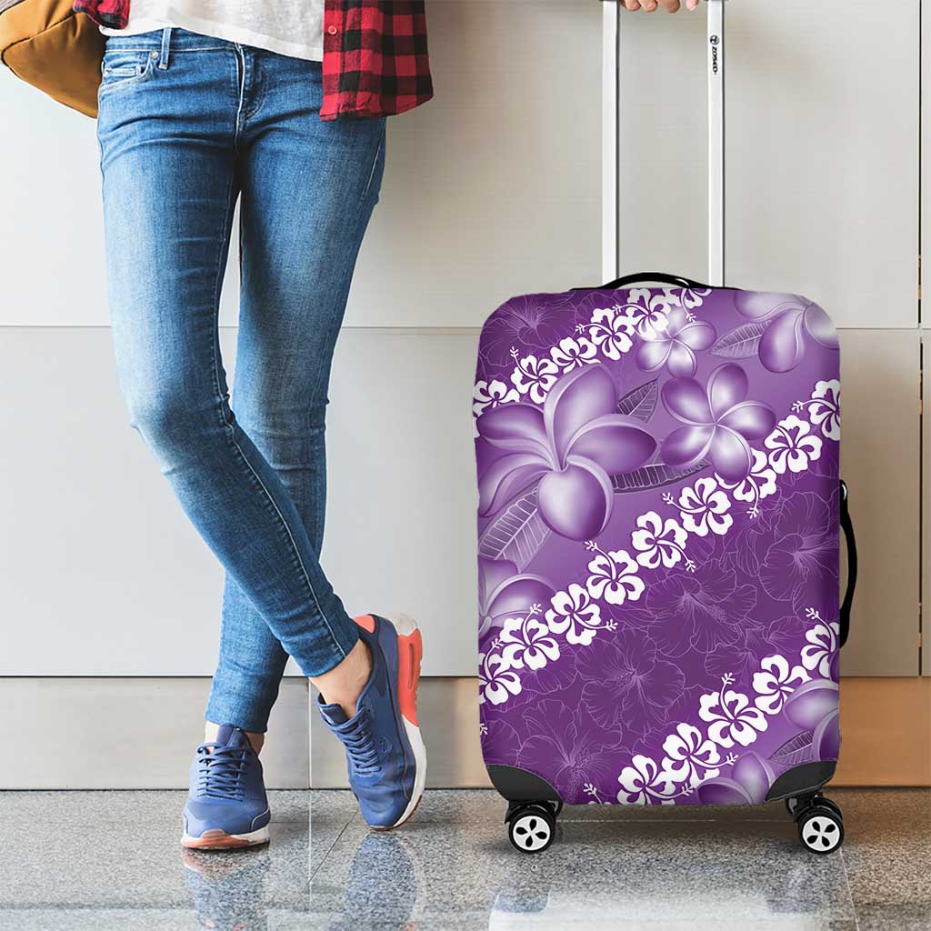 Vintage Purple Polynesia Luggage Cover Plumeria With Hibiscus Tropical Vibes LT14 - Polynesian Pride