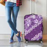 Vintage Purple Polynesia Luggage Cover Plumeria With Hibiscus Tropical Vibes LT14 - Polynesian Pride