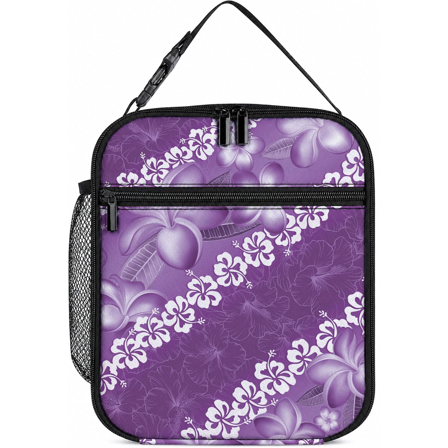 Vintage Purple Polynesia Lunch Bag Plumeria With Hibiscus Tropical Vibes LT14 10.2 × 8.3 × 4.3 inch Purple - Polynesian Pride