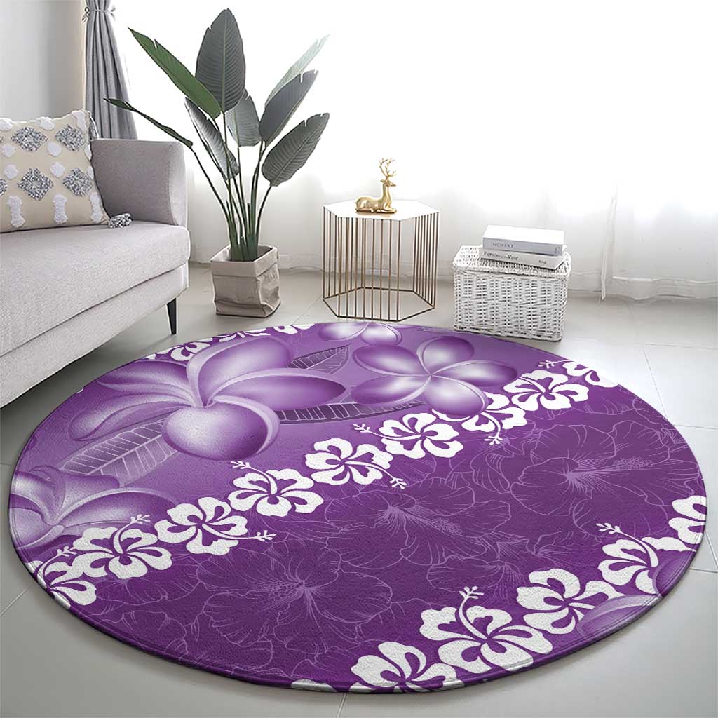 Vintage Purple Polynesia Round Carpet Plumeria With Hibiscus Tropical Vibes LT14 - Polynesian Pride
