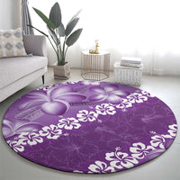 Vintage Purple Polynesia Round Carpet Plumeria With Hibiscus Tropical Vibes LT14 - Polynesian Pride