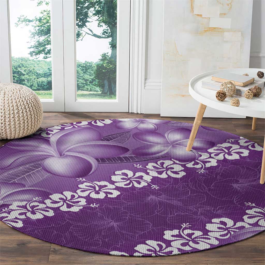 Vintage Purple Polynesia Round Carpet Plumeria With Hibiscus Tropical Vibes LT14 - Polynesian Pride