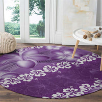 Vintage Purple Polynesia Round Carpet Plumeria With Hibiscus Tropical Vibes LT14 - Polynesian Pride