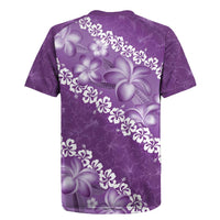 Vintage Purple Polynesia Rugby Jersey Plumeria With Hibiscus Tropical Vibes
