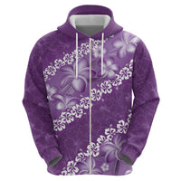 Vintage Purple Polynesia Zip Hoodie Plumeria With Hibiscus Tropical Vibes