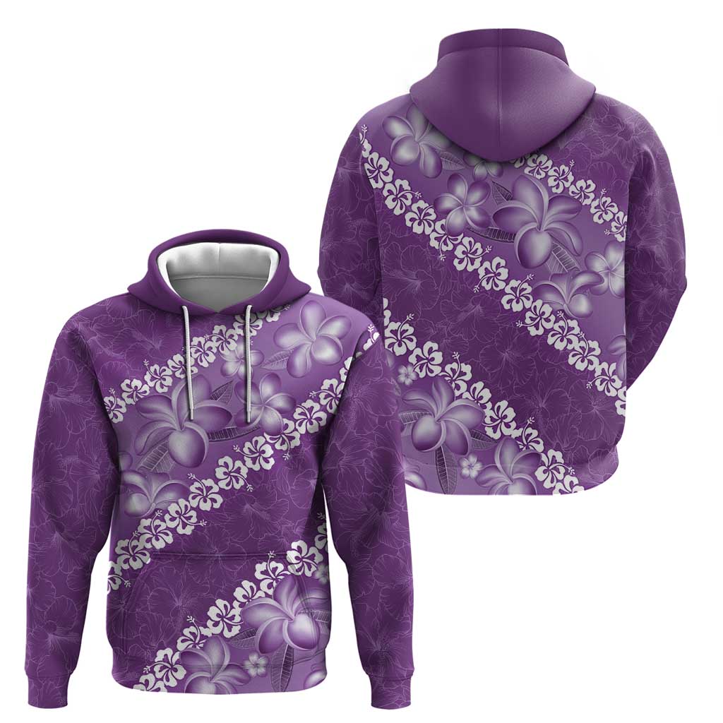 Vintage Purple Polynesia Zip Hoodie Plumeria With Hibiscus Tropical Vibes