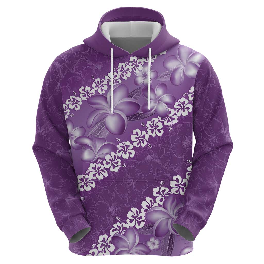 Vintage Purple Polynesia Zip Hoodie Plumeria With Hibiscus Tropical Vibes