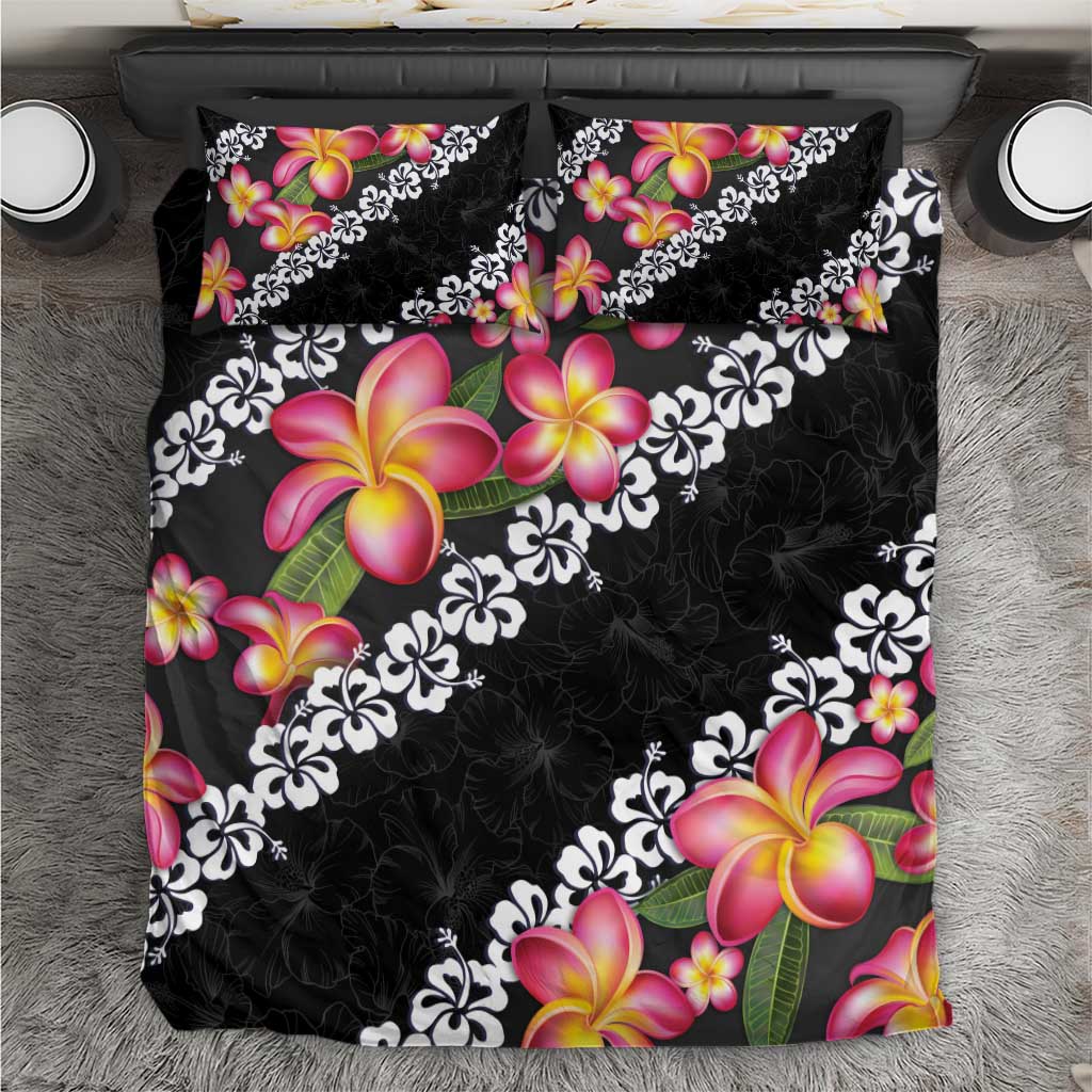 Black Polynesia Bedding Set Plumeria With Hibiscus Pattern Tropical Vibes LT14 Black - Polynesian Pride