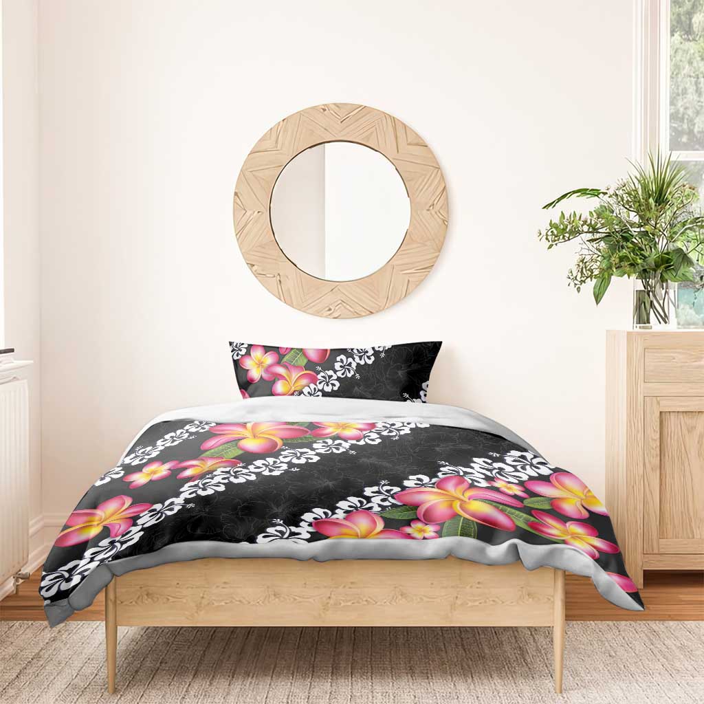 Black Polynesia Bedding Set Plumeria With Hibiscus Pattern Tropical Vibes LT14 - Polynesian Pride