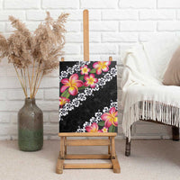 Black Polynesia Canvas Wall Art Plumeria With Hibiscus Pattern Tropical Vibes