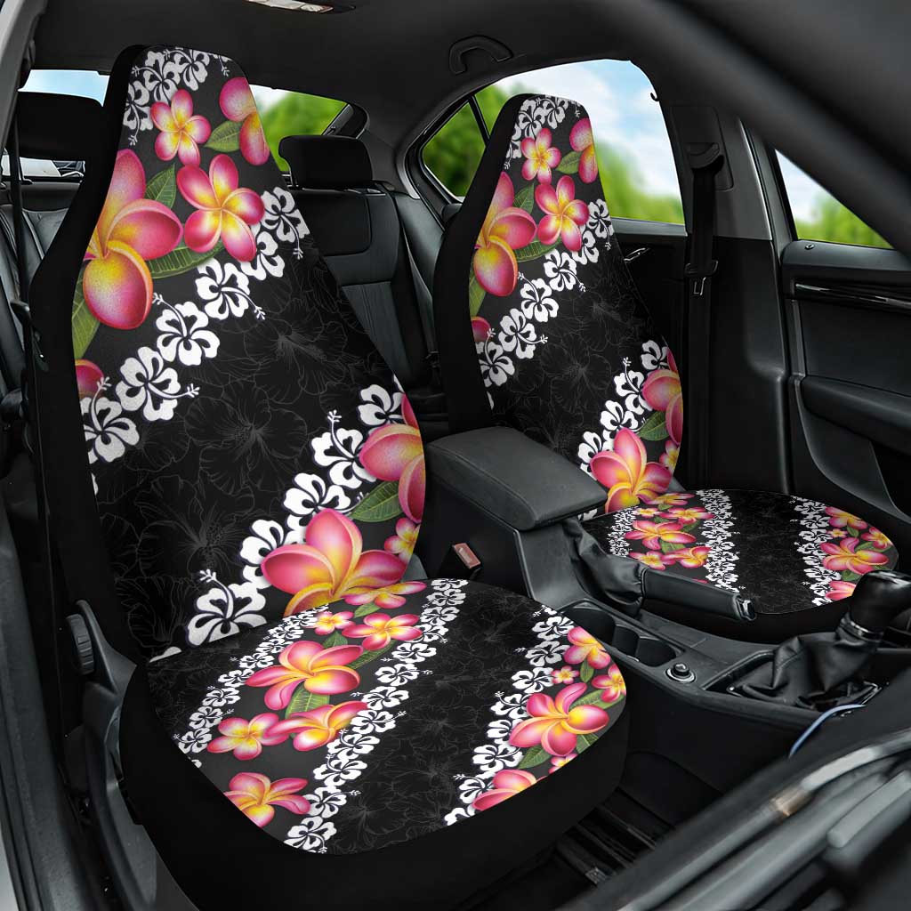 Black Polynesia Car Seat Cover Plumeria With Hibiscus Pattern Tropical Vibes LT14 One Size Black - Polynesian Pride