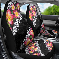 Black Polynesia Car Seat Cover Plumeria With Hibiscus Pattern Tropical Vibes LT14 - Polynesian Pride